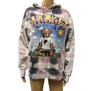 Market Namaste Bear Day and Night Tie Dye Lavender Lizard Hoodie Sweatshirt L